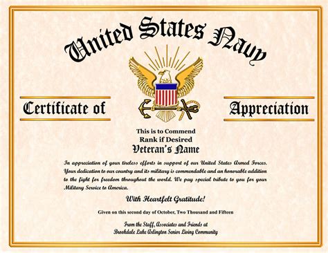 Military Veterans Appreciation Certificates With Awesome Army