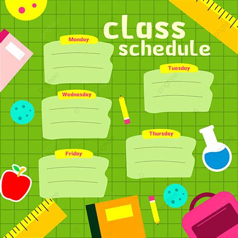 Class Schedule Template Cute School Element With Five Daily Note On Green Paper Background