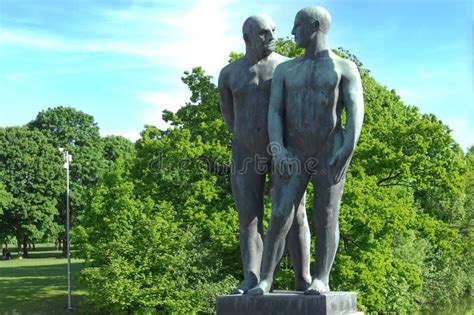 Sculptures Of Two Naked Males In Vigeland Park Oslo Editorial Photo