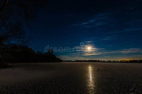 Landscape on a Frozen Lake at Night Stock Photo - Image of frozen ...