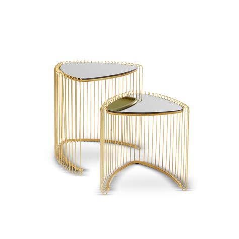 Wire Triangle Gold Side Table Set Of Two