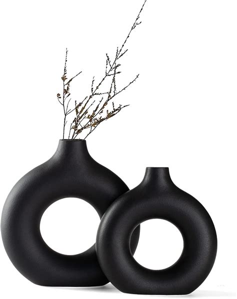 Sawoake Black Doughnut Ceramic Vase Set Of For Modern Home Decor