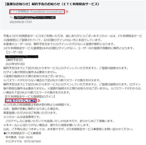 【重要なお知らせ】解約予告のお知らせ（etc利用照会サービス） と題したフィッシング詐欺メール 迷惑メールやフィッシングメールに注意するためのブログ