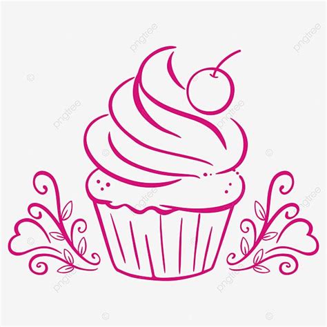 Linha Da Silhueta Do Logotipo Do Cupcake Cereja Png Bolinho