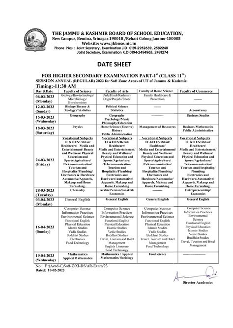 Jkbose Date Sheet For Class Jkbose Nic In Check Live