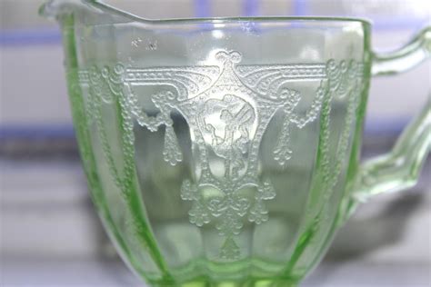 Green Depression Glass Creamer Cameo Ballerina Vintage 1930s