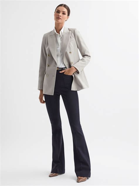 Petite Double Breasted Wool Blend Blazer In Neutral Reiss