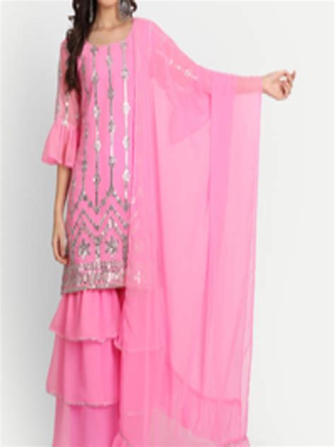 Buy BCZ Style Women Pink Embroidered Pure Cotton Straight Kurta With