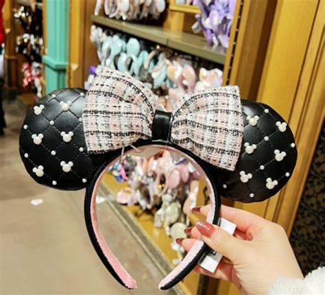 Authentic Disney Park Black Tweed Pearl Minnie Mouse Ear Headband