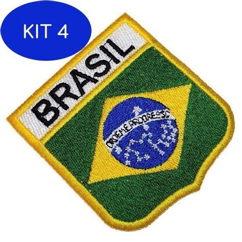 Kit 4 Bandeira Brasil BEBR004 Patch Bordado Para Uniforme Camisa Br44