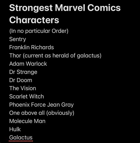 List of a few of the strongest marvel characters : Marvel