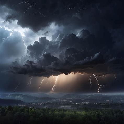 Photo Of Heavy Dark Rain Cloud In Sky With Thunder And Lightning ...