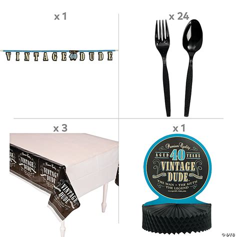 205 Pc 40th Birthday Vintage Dude Tableware Kit For 24 Guests