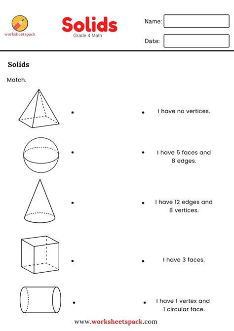 Solids Worksheet Grade 4 Math 4th Grade Math Math Fractions Worksheets Mathematics Worksheets