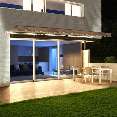 Aleko Motorized Led 20 X 10 Ft Half Cassette Retractable Awning Sand Overstock 32809204