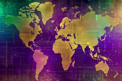 Mapa Mundial Cores Roxas Vibrantes Em Ouro Verde Apresentadas Num