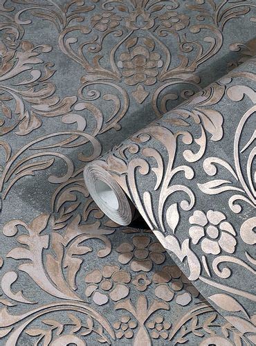 Tapete Vlies Barock Metallic Grau Alt Rosa 32604