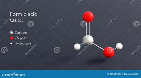 Formic Acid Molecule 3d Rendering Flat Molecular Structure With Chemical Formula And Atoms