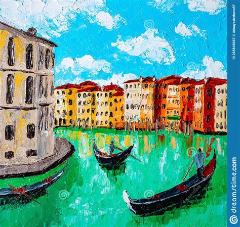 Gondoliers on the Grand Canal in Venice. Oil Painting Stock Illustration - Illustration of ...