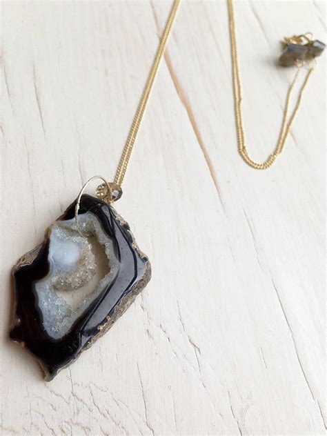 Druzy Necklace In Gold Filled Agate Necklace Geode Necklace Etsy