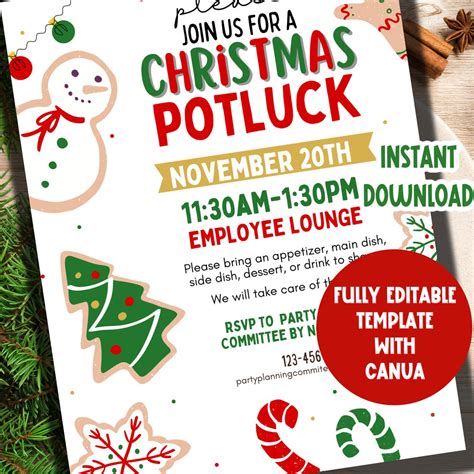 Christmas Potluck Flyer EDITABLE Christmas Potluck Invitation Editable ...