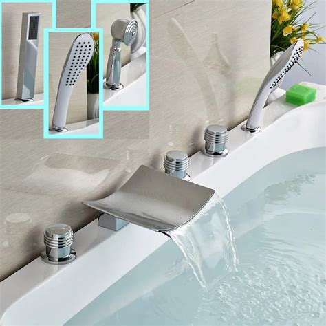 Modern Deck Mount Waterfall Faucet Bathroom With Shower Widespread 3