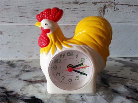 Vintage Rooster Clock with Alarm Rooster Crows Says "Good Morning ...