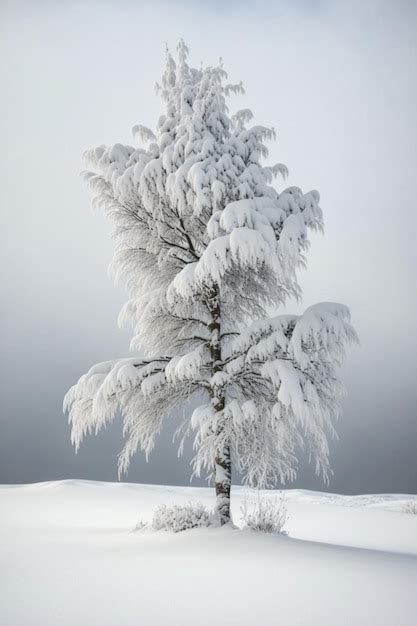 Premium AI Image Lone Tree In The Middle Of A Snowy Field Generative Ai