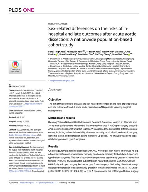 Pdf Sex Related Differences On The Risks Of In Hospital And Late