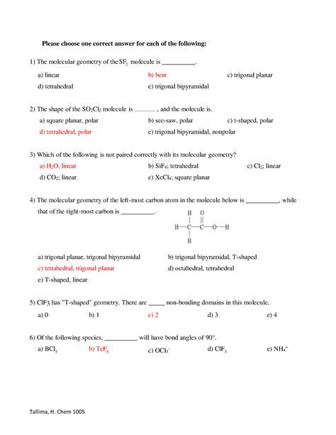 Quiz Key Quiz With Solutions Tallima H Chem Please