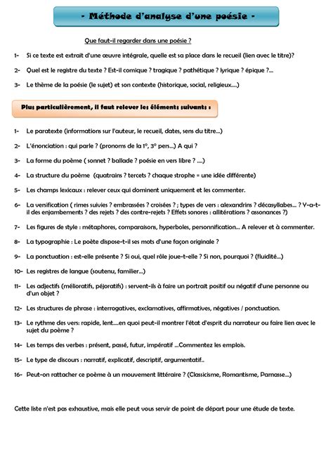 Methode analyse poesie Méthode danalyse dune poésie Que faut il