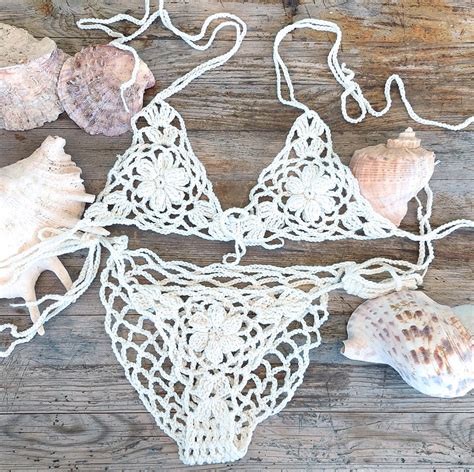 Sheer Crochet Bikini White Mesh Knit See Through Bathing Suits