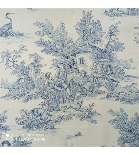 Tissu Toile De Jouy Pastorale Bleu