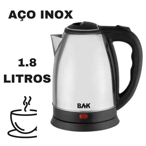 Chaleira Elétrica 110V De Inox Premium Bak 1 8 Litros Preta Jarra