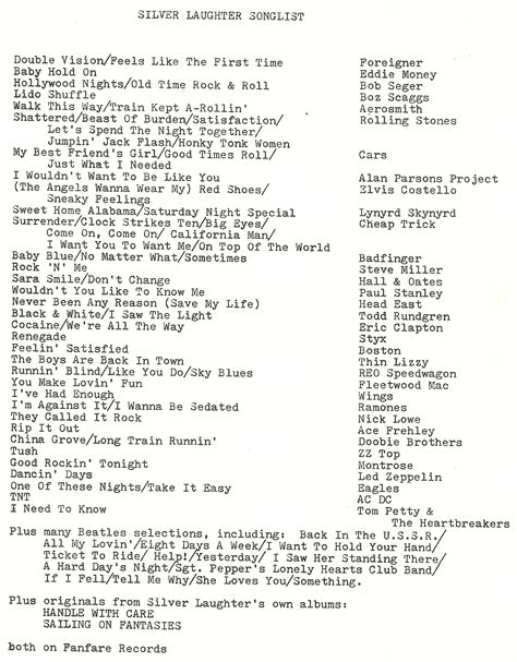 FOUND: Song List from 1978-79 – THE SILVERS