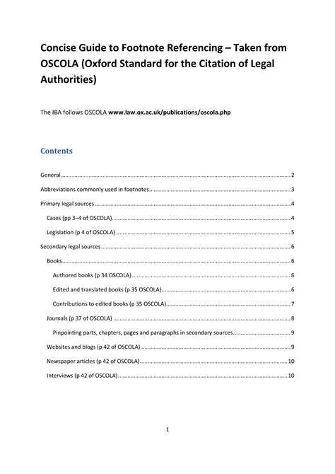 Oscola Concise Guide Concise Guide To Footnote Referencing Taken