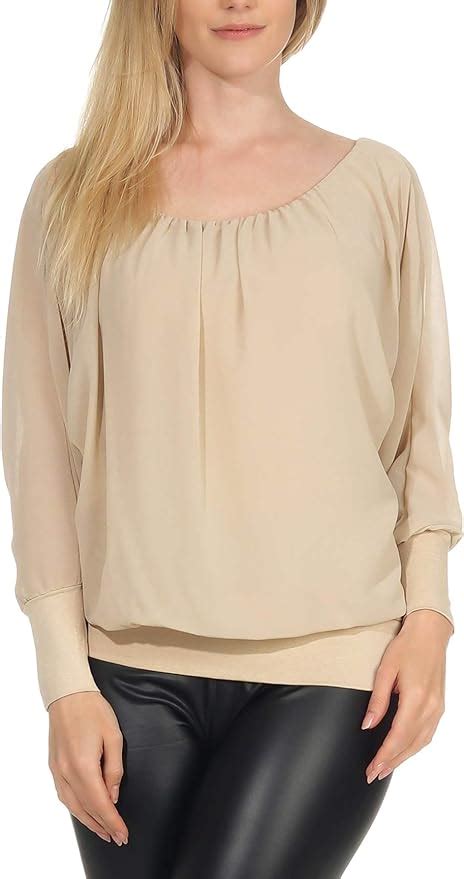 Malito Damen Chiffon Langarm Bluse Tunika Mit Weiten Rmeln