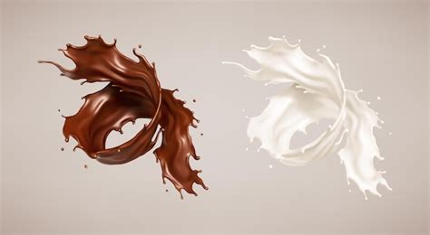 Premium Vector Milk And Chocolate Splash Milkshake And Melted Brown