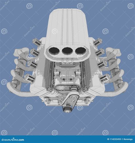 Technical Rendering Of V8 Sports Car Engine Stock Illustration