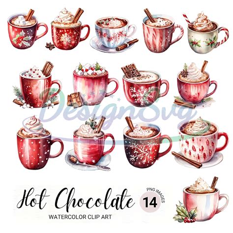 Hot Chocolate Clipart Watercolor Hot Cocoa PNG Christmas Collage Images Food Clipart