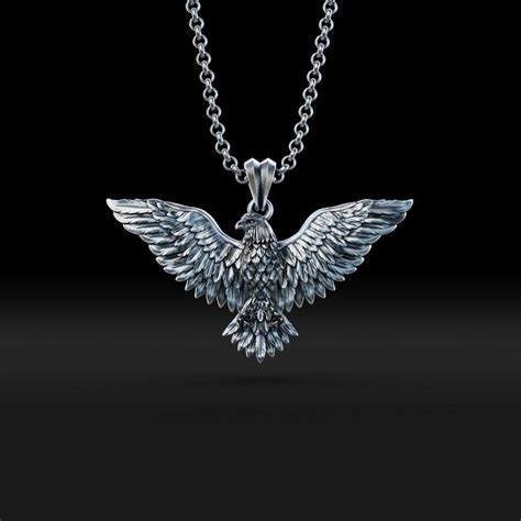 Handmade Silver Eagle Necklace Winged 3D Eagle Pendant 3D American