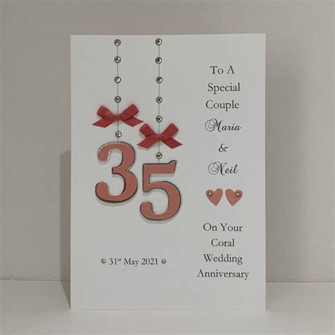 Coral 35th Wedding Anniversary Card Personalised With Box Or Envelope