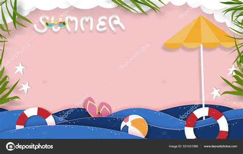 Summer Background Beach Vacation Holiday Theme Pink Wave Layer Copy Stock Vector Image By