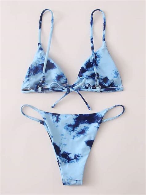 Shein Swim Vcay Tie Dye Bikini Set Triangle Bra Tanga Bottom Piece