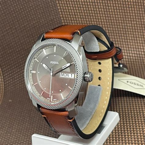 Fossil FS5900 Machine Three Hand Date Brown Leather Gray Analog Men S