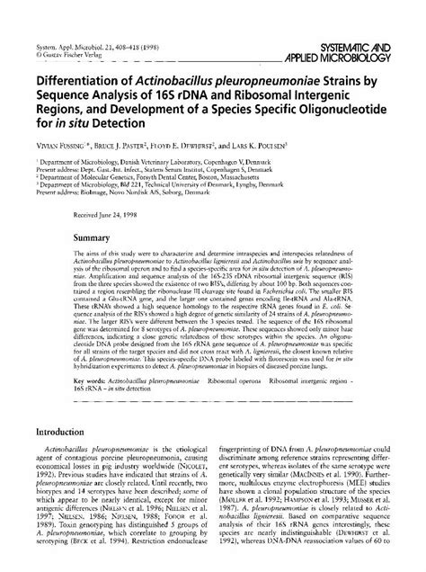 Pdf Differentiation Of Actinobacillus Pleuropneumoniae Strains By