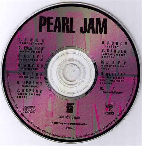 Release Ten” By Pearl Jam Cover Art Musicbrainz