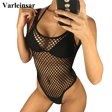 2019 Black White Fish Net Mesh Sexy Women Swimwear One Piece Swimsuit