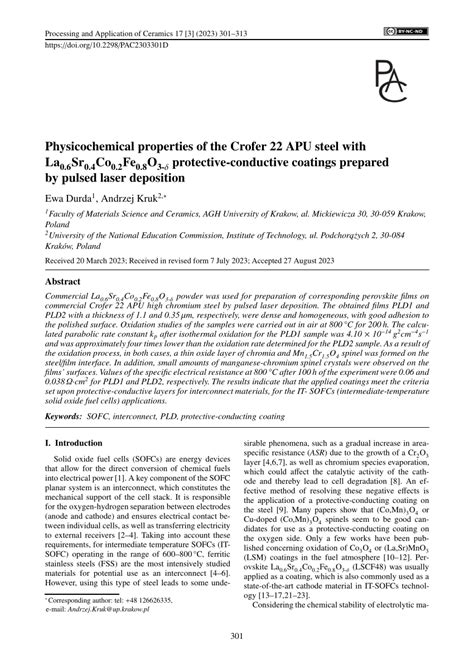 PDF Physicochemical Properties Of The Crofer 22 APU Steel With La0