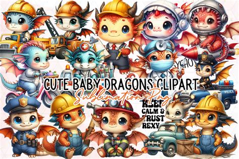 Cute Baby Dragons Sublimation Clipart Graphic By Little Lady Design